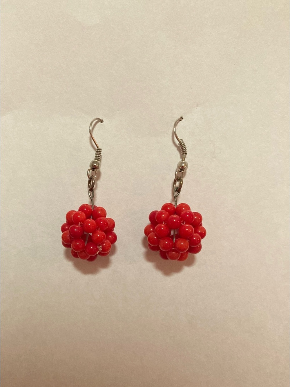 Red Coral (?) Bead Cluster Drop Earrings - Women Jewelry